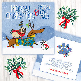 Tarjeta Pequeña Mascota Navidades de negocios Dachshund Pug Dogs