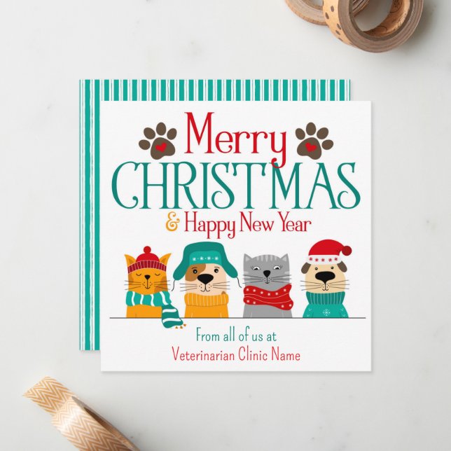 Tarjeta Pequeña Mascota Navidades de negocios perro gato (Anverso/Reverso In Situ)