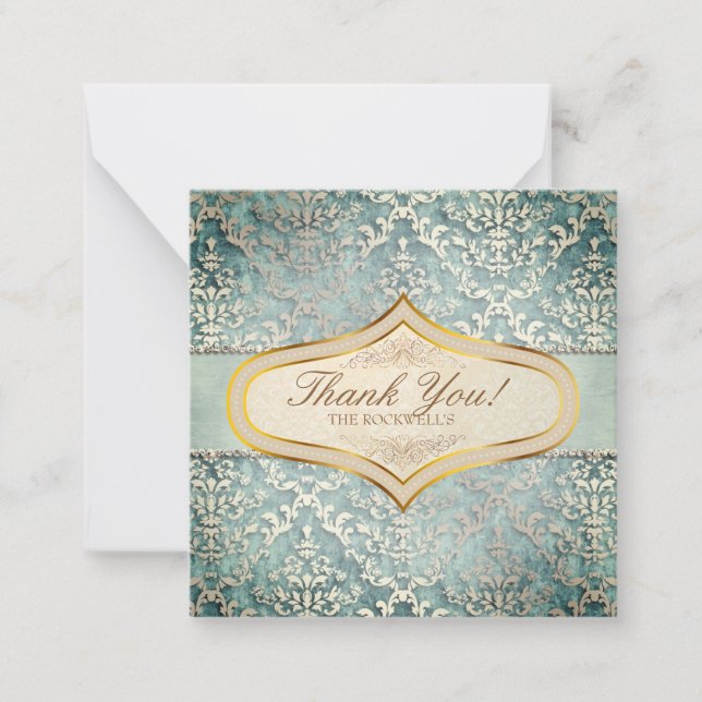 Tarjeta Pequeña Matrimonio Glimmer Damask Verde Sage (Anverso)