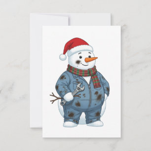 Tarjeta Pequeña Mecánico de muñeco de nieve Navidad 2026 Fiesta Az