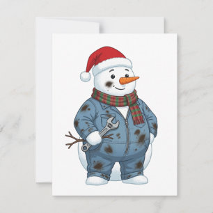 Tarjeta Pequeña Mecánico de muñeco de nieve Navidad 2026 Fiesta Az