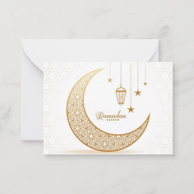 Tarjeta Pequeña Media luna de oro de Ramadan Kareem (Anverso)