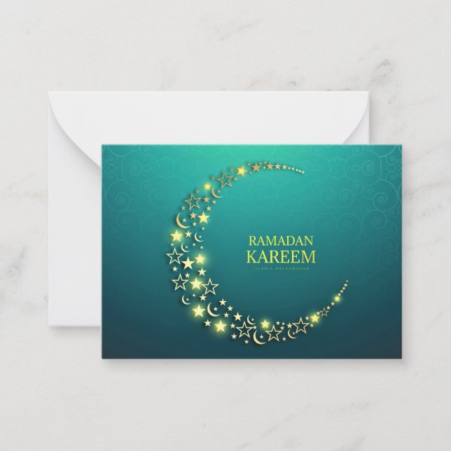 Tarjeta Pequeña Media luna de oro islámica de Ramadán Kareem (Anverso)