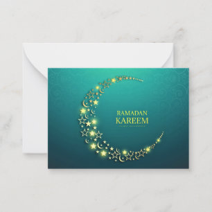 Tarjeta Pequeña Media luna de oro islámica de Ramadán Kareem