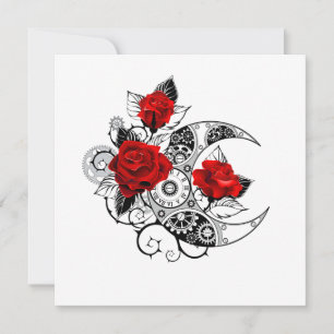 Tarjeta Pequeña Media luna mecánica con rosas rojas