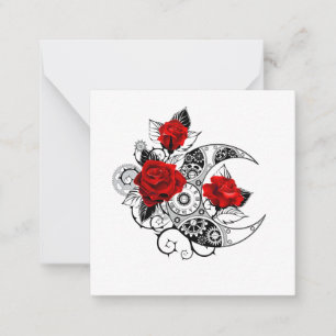 Tarjeta Pequeña Media luna mecánica con rosas rojas