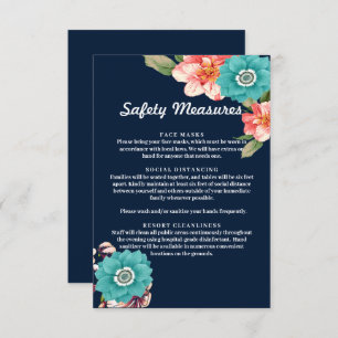 Tarjeta Pequeña Medidas De Seguridad Botánica Floral Azul Y Rosa