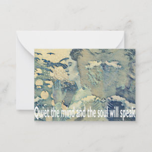 Tarjeta Pequeña Meditación Rezo Espiritual Mujer Azul