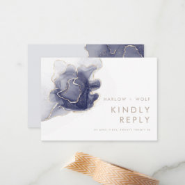 Tarjeta Pequeña Mednight Navy Gold Elegant Modern Wedding RSVP