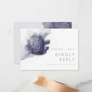 Tarjeta Pequeña Mednight Navy Gold Elegant Modern Wedding RSVP