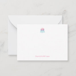 Tarjeta Pequeña Medusa Rosa Adorable con Nombre de Niño Personaliz