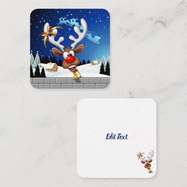 Tarjeta Pequeña Meme Divertido de Navidad de Reno Espiando (Anverso / Reverso)