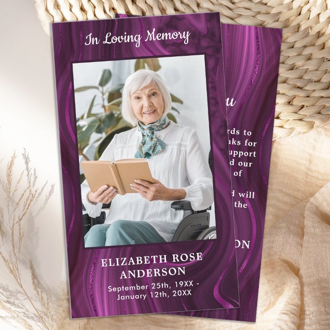 Tarjeta Pequeña Memorial moderno funeral de Mármol Púrpura Gracias (Subido por el creador)