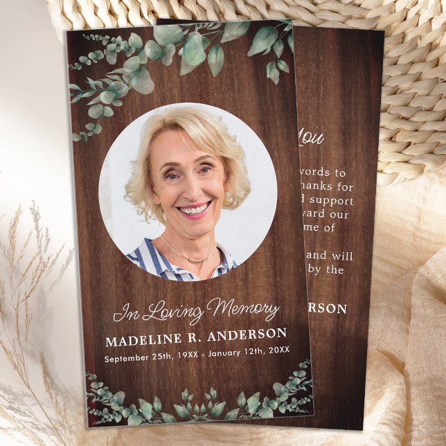 Tarjeta Pequeña Memorial Rústico Eucalyptus Foto Funeral Gracias (Subido por el creador)