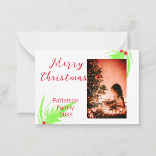 Tarjeta Pequeña Merry Bright Navidades agregan nombre de familia a