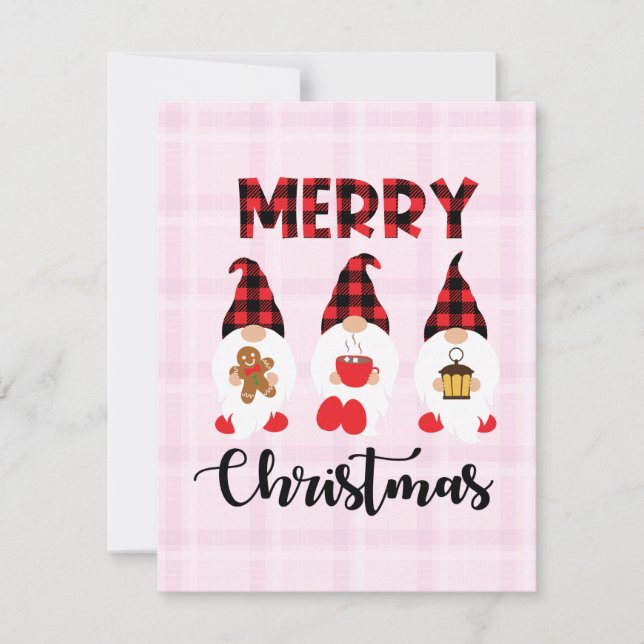 Tarjeta Pequeña Merry Christmas- Buffalo Plaid Gnomes (Anverso)