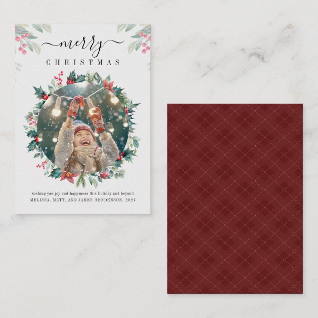 Tarjeta Pequeña Merry Christmas Personalizado Photo Mistletoe (Anverso / Reverso)