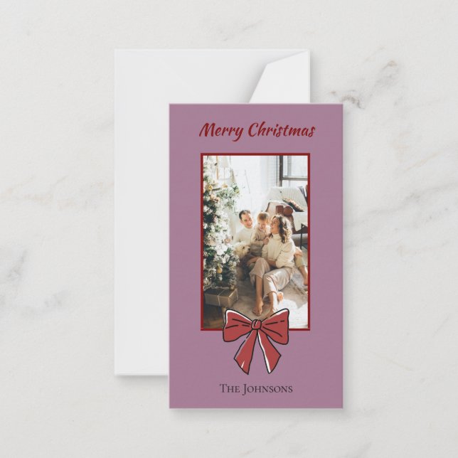 Tarjeta Pequeña Merry Christmas Personalized Note Card | Red Bow (Anverso)