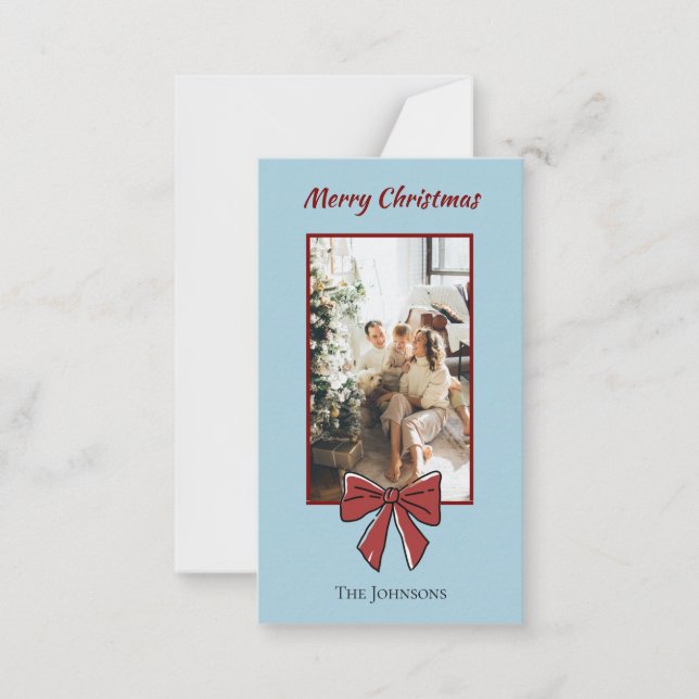 Tarjeta Pequeña Merry Christmas Personalized Note Card | Red Bow (Anverso)