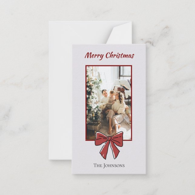 Tarjeta Pequeña Merry Christmas Personalized Note Card | Red Bow (Anverso)