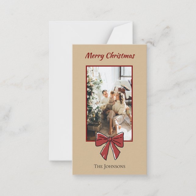 Tarjeta Pequeña Merry Christmas Personalized Note Card | Red Bow (Anverso)