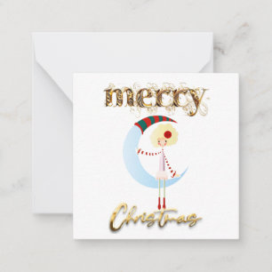 Tarjeta Pequeña Merry Christmas Rag Doll en la Luna