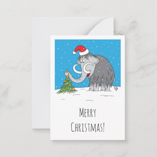 Tarjeta Pequeña Merry Christmas Tree Cute Mammoth Santa Hat (Anverso)