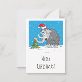Tarjeta Pequeña Merry Christmas Tree Cute Mammoth Santa Hat
