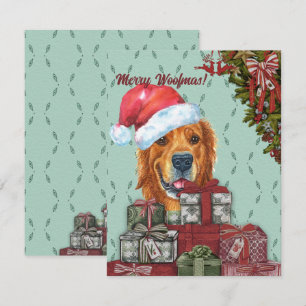 Tarjeta Pequeña Merry Woofmas Golden Retriever Santa Hat Navidades