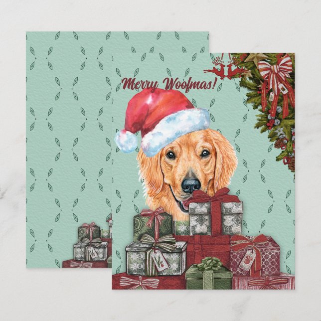 Tarjeta Pequeña ¡Merry Woofmas! Navidades de Santa Hat de Golden R (Anverso / Reverso)