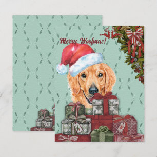 Tarjeta Pequeña ¡Merry Woofmas! Navidades de Santa Hat de Golden R