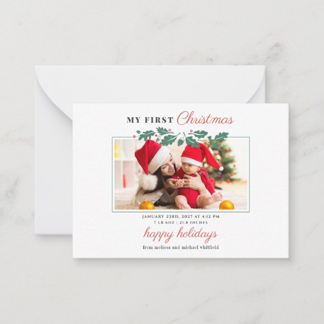 Tarjeta Pequeña Mi primera foto de bebé en Navidad Fiesta (Anverso)