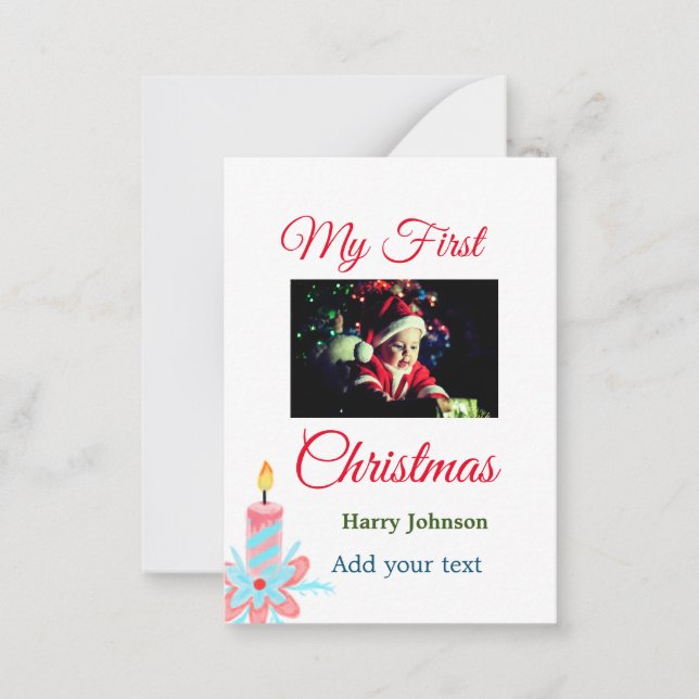 Tarjeta Pequeña Mi primera vela navideña agrega el nombre de la fo (Anverso)