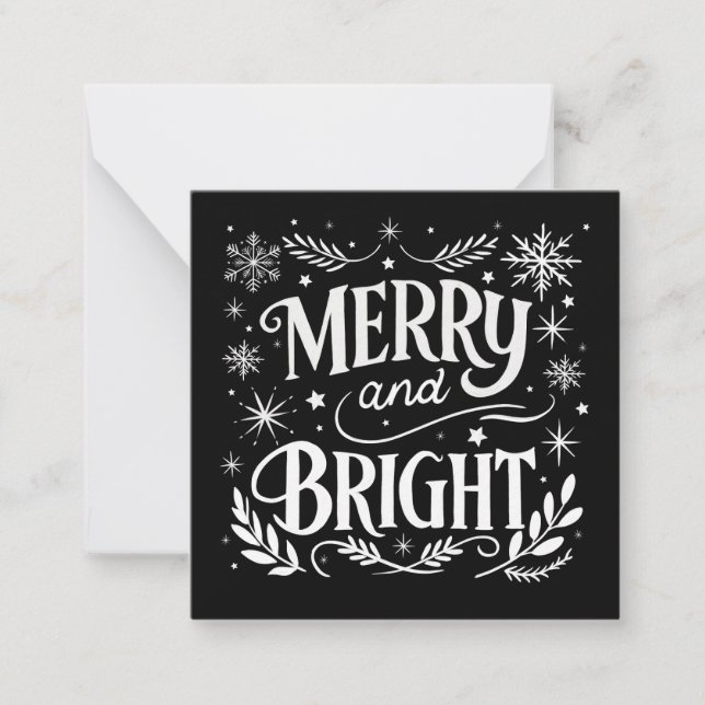 Tarjeta Pequeña Mini Alegre y Brillante Navidad en Blanco y Negro (Anverso)