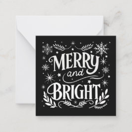 Tarjeta Pequeña Mini Alegre y Brillante Navidad en Blanco y Negro