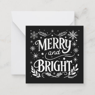Tarjeta Pequeña Mini Alegre y Brillante Navidad en Blanco y Negro