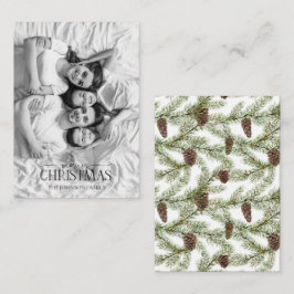 Tarjeta Pequeña Mini Black & White Photo Pine Cone Feliz Navidad