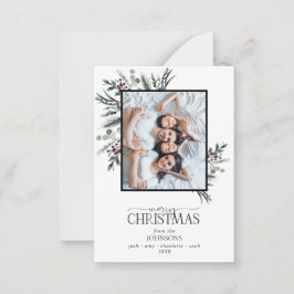Tarjeta Pequeña Mini Black Winter Botanical Photo Merry Christmas