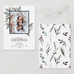 Tarjeta Pequeña Mini Black Winter Botanical Photo Merry Christmas