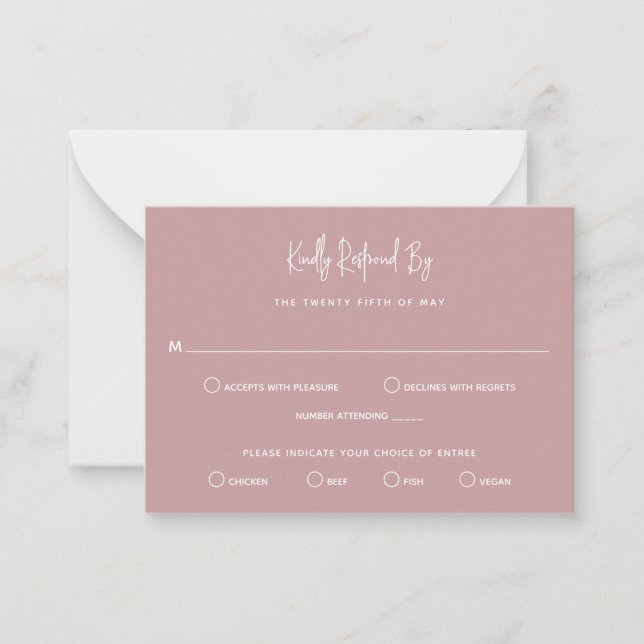 Tarjeta Pequeña Mini boda minimalista rosa moderno RSVP (Anverso)