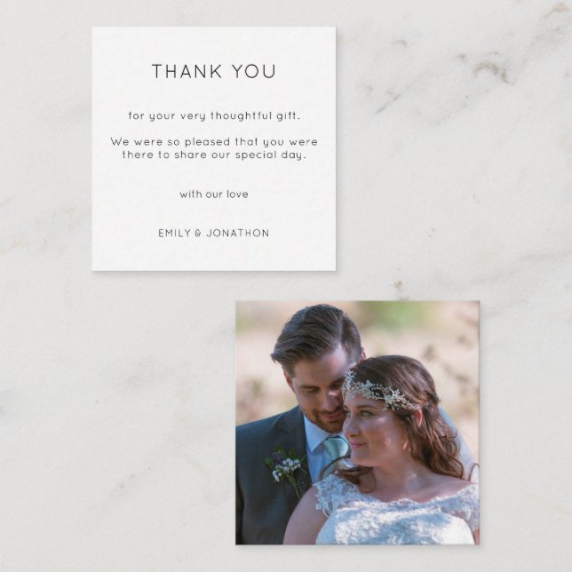 Tarjeta Pequeña MINI | Boda simple foto en blanco negro Gracias (Anverso / Reverso)