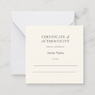 Tarjeta Pequeña Mini Certificado de Autenticidad de Marfil para Ar