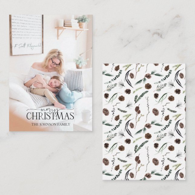 Tarjeta Pequeña Mini Dusty Invierno Foto de Acuarela Feliz Navidad (Anverso / Reverso)