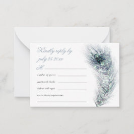 Tarjeta Pequeña MinI Elegant peacock Feather Wedding Verde azulado