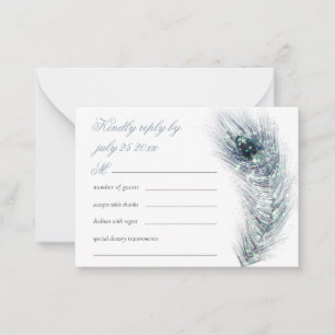 Tarjeta Pequeña MinI Elegant peacock Feather Wedding Verde azulado