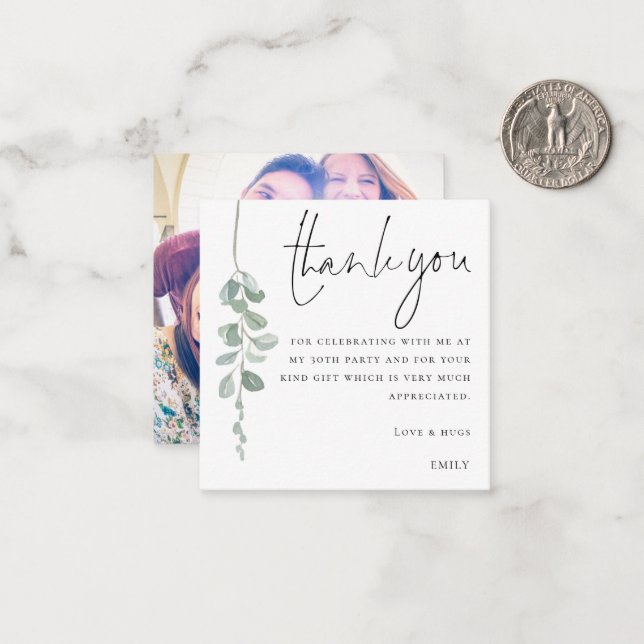 Tarjeta Pequeña MINI Eucalyptus Foto 30 cumpleaños Gracias (Anverso/Reverso In Situ)