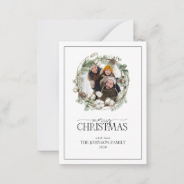 Tarjeta Pequeña Mini Farmhouse Wreath Photo Merry Christmas Script