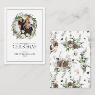 Tarjeta Pequeña Mini Farmhouse Wreath Photo Merry Christmas Script