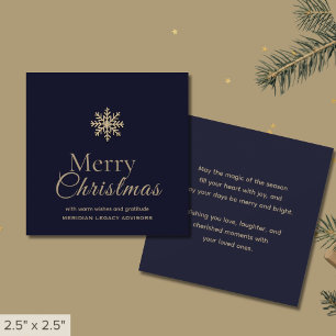 Tarjeta Pequeña Mini Feliz Navidad Azul Marino Dorado Copo de Niev