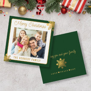 Tarjeta Pequeña Mini Foto de Navidad con Borde Verde y Copo de Nie